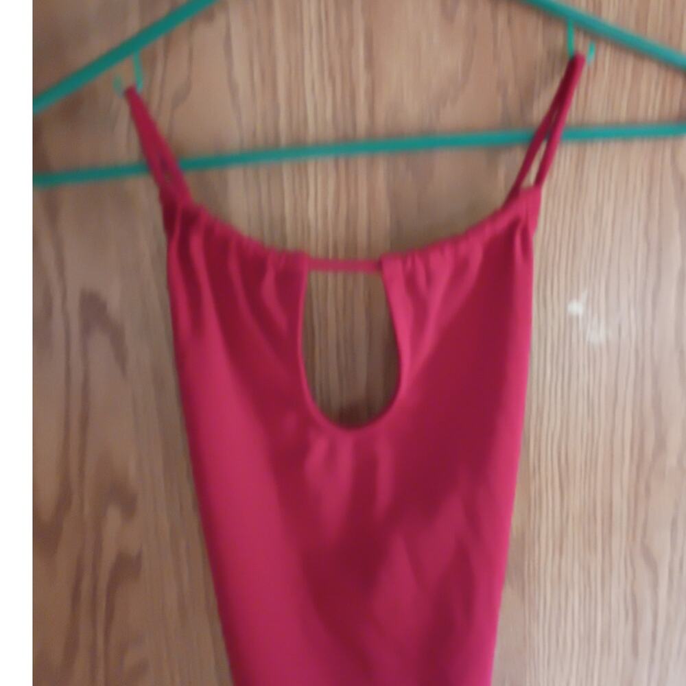 Vintage Y2K Red Keyhole Halter Dress Small Open Back Beaded Handkerchief Hem - Picture 3 of 13